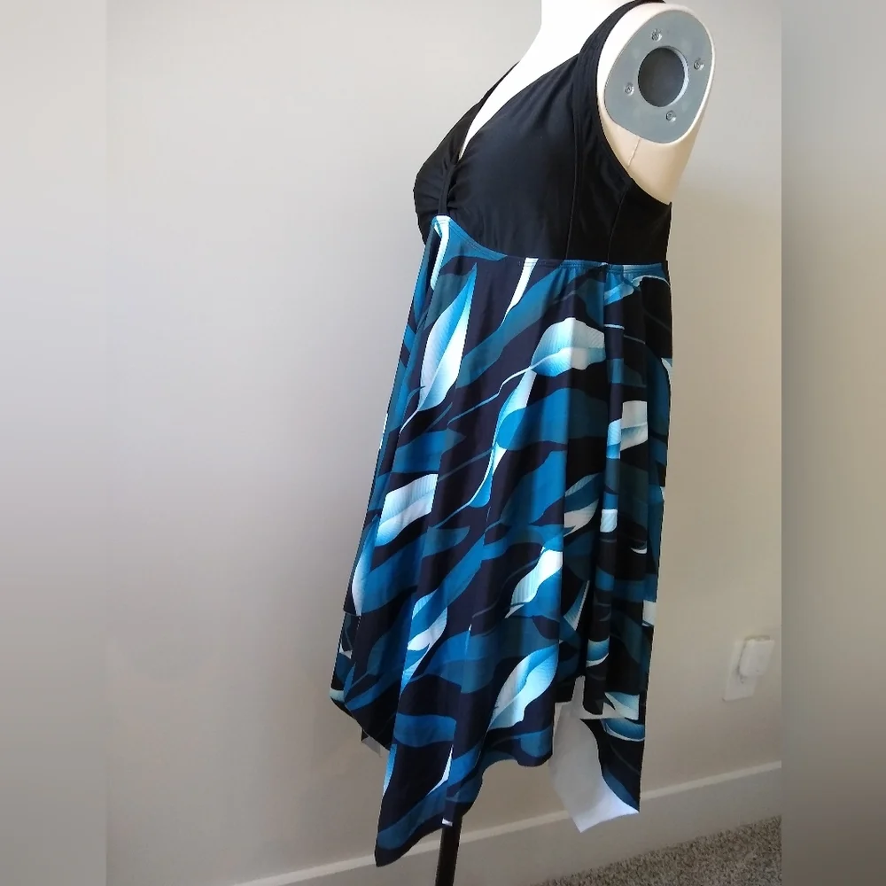 NWT 2 PC Elegant Black and Blue Women's Swimwear Dress Tankini With Bottoms XL - Picture 4 of 10